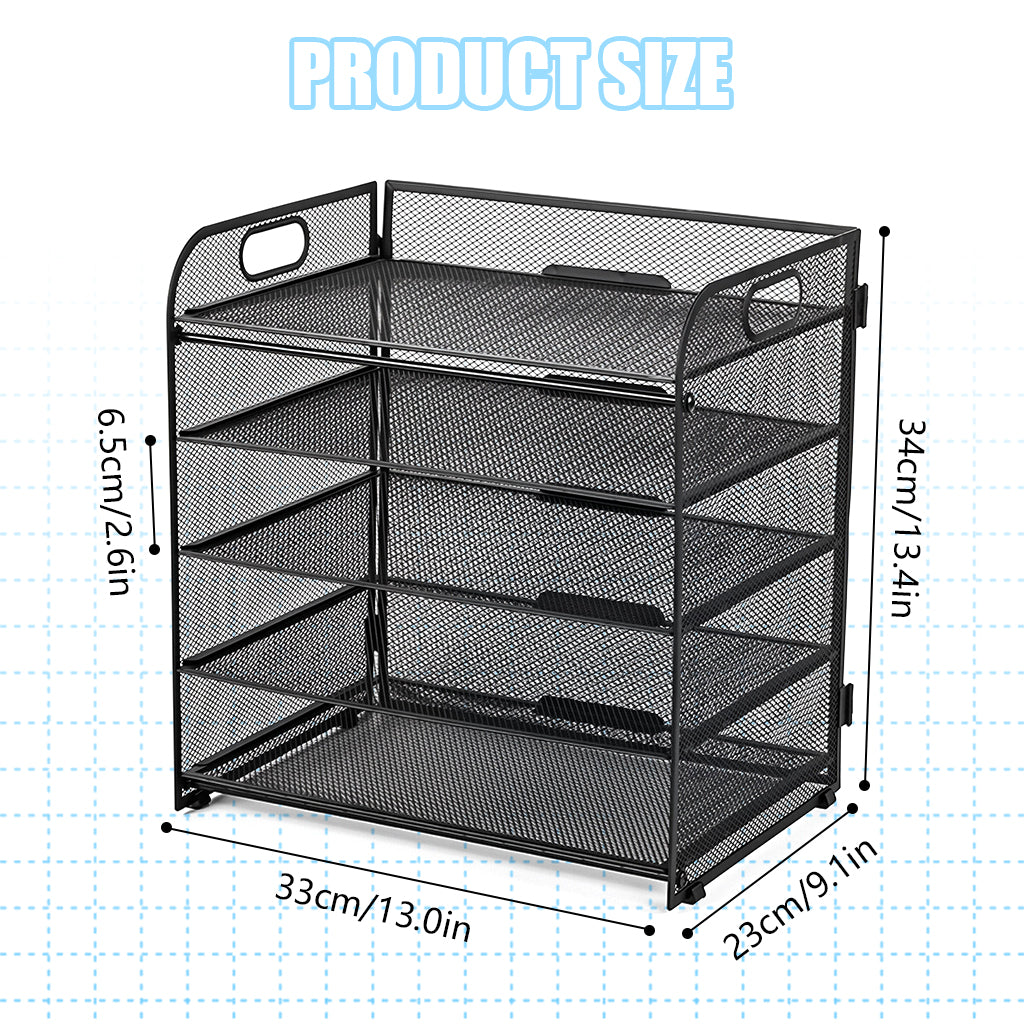 HASTHIP File Holder for Office and School Use featuring 5 Layers with Metal Mesh Handle | 32.5x32.5x23 cm Desk Organizer