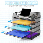 HASTHIP File Holder for Office and School Use featuring 5 Layers with Metal Mesh Handle | 32.5x32.5x23 cm Desk Organizer