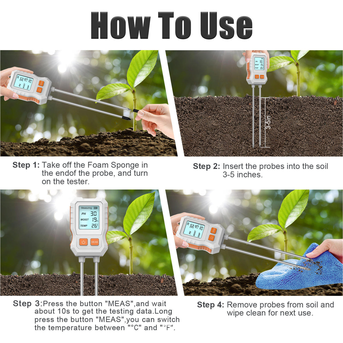 HASTHIP 3-in-1 Soil Moisture, pH & Light Meter