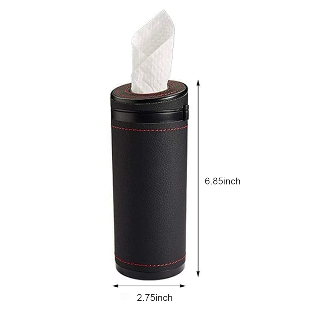 Car Tissue Paper Holder, Cylinder Tissue Box, 2.75'' PU Leather Round Tissues Container Fit for Car Van Bathroom Office Use, Car Cup Holder Car Tissues Box Car Tissue Holder Car Tissue Tube