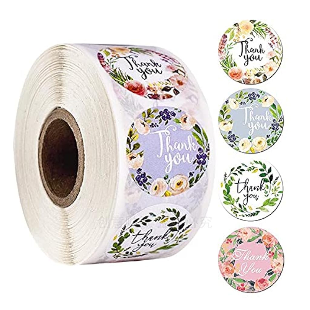 Pretty 500pcs Round Floral Thank You Stickers Seal Label for Favor Party Handmade Envelope Stationery Sticker