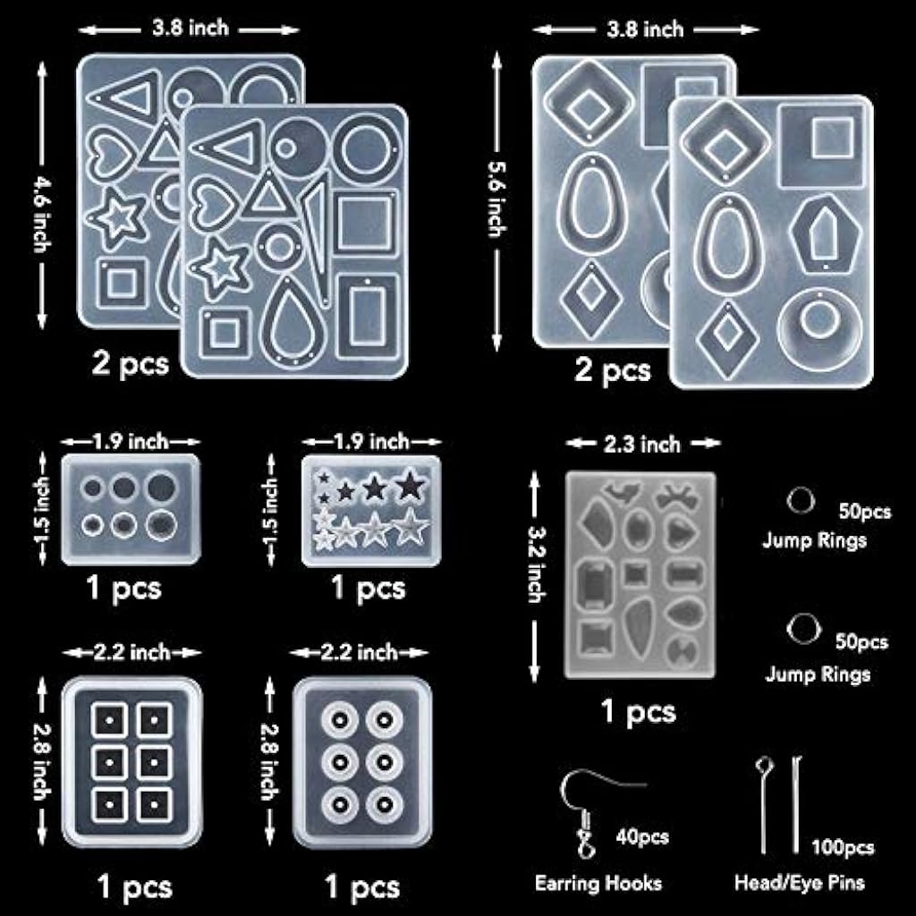 249pcs Earring Resin Moulds Kit Set Epoxy Casting Silicone Mould Crystal Pendant Jewellery Making Molds with Earring Hooks Jump Rings Eye Pins for Birthday Gifts Handmade Craft DIY