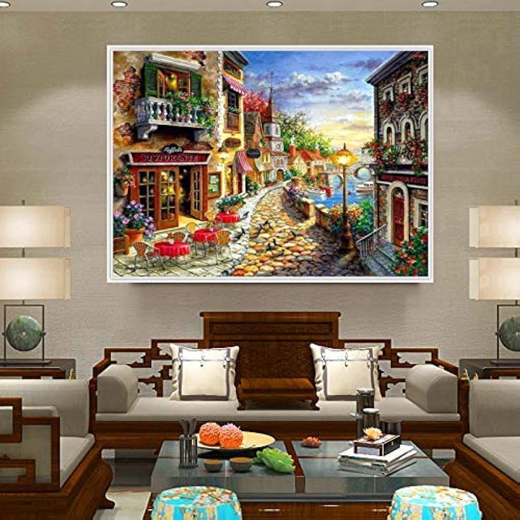 HASTHIP® DIY 5D Diamond Painting Full Square Drill Kits Rhinestone Picture Art Craft for Home Wall Decor 12x16In Romantic Town