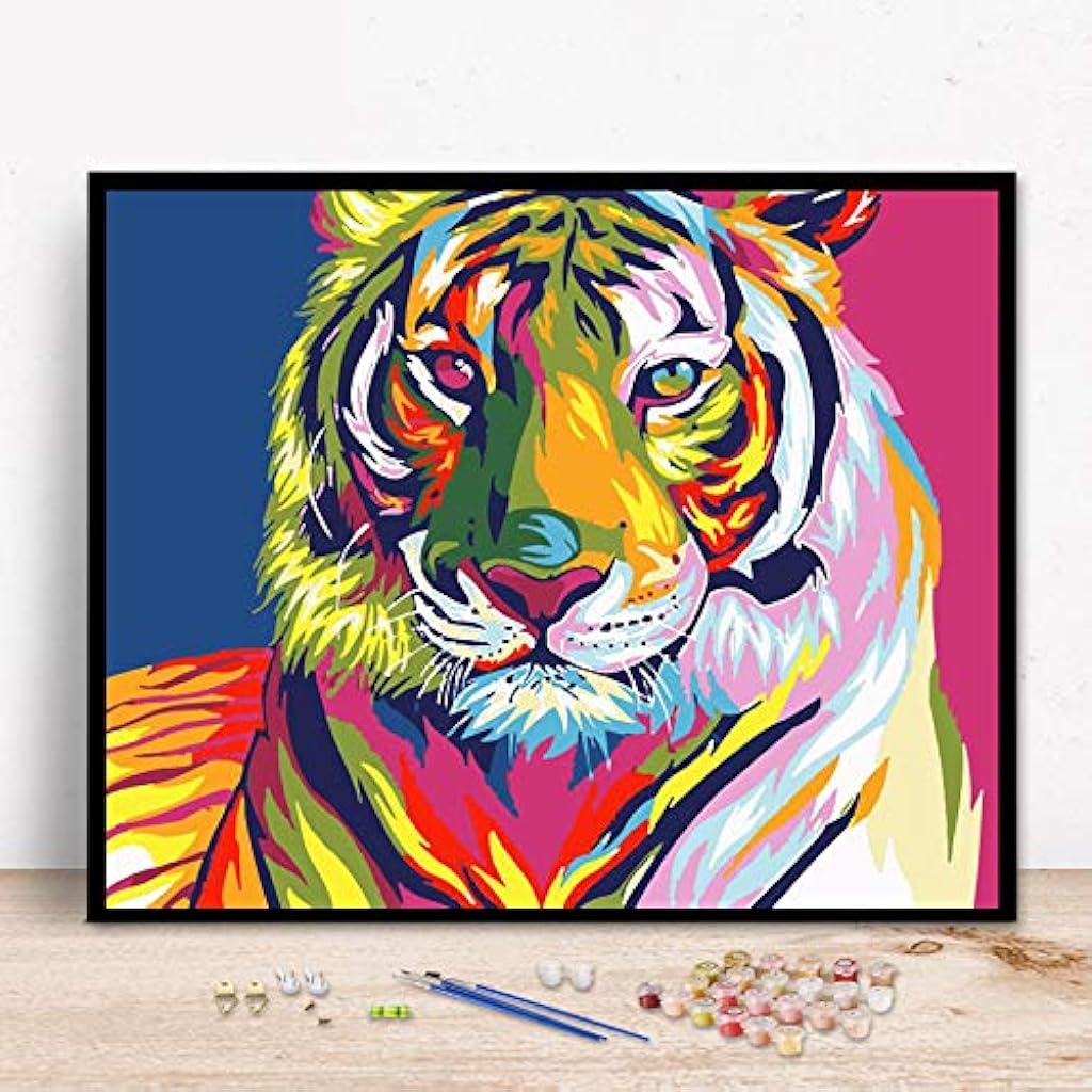 Paint by Numbers DIY Acrylic Painting Kits with 3X Magnifier Card for Kids, Adults Beginner - 40 x 50cm - Colorful Lion (without Frame)