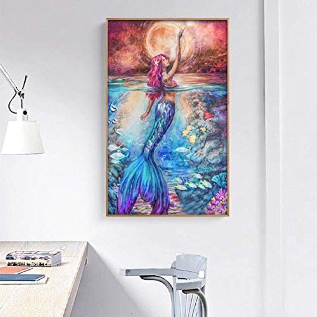 DIY 5D Full Drill Diamond Painting, Rhinestone Pasted Cross Stitch Blue Owl Pattern for Home Wall Decoration (Mermaid)