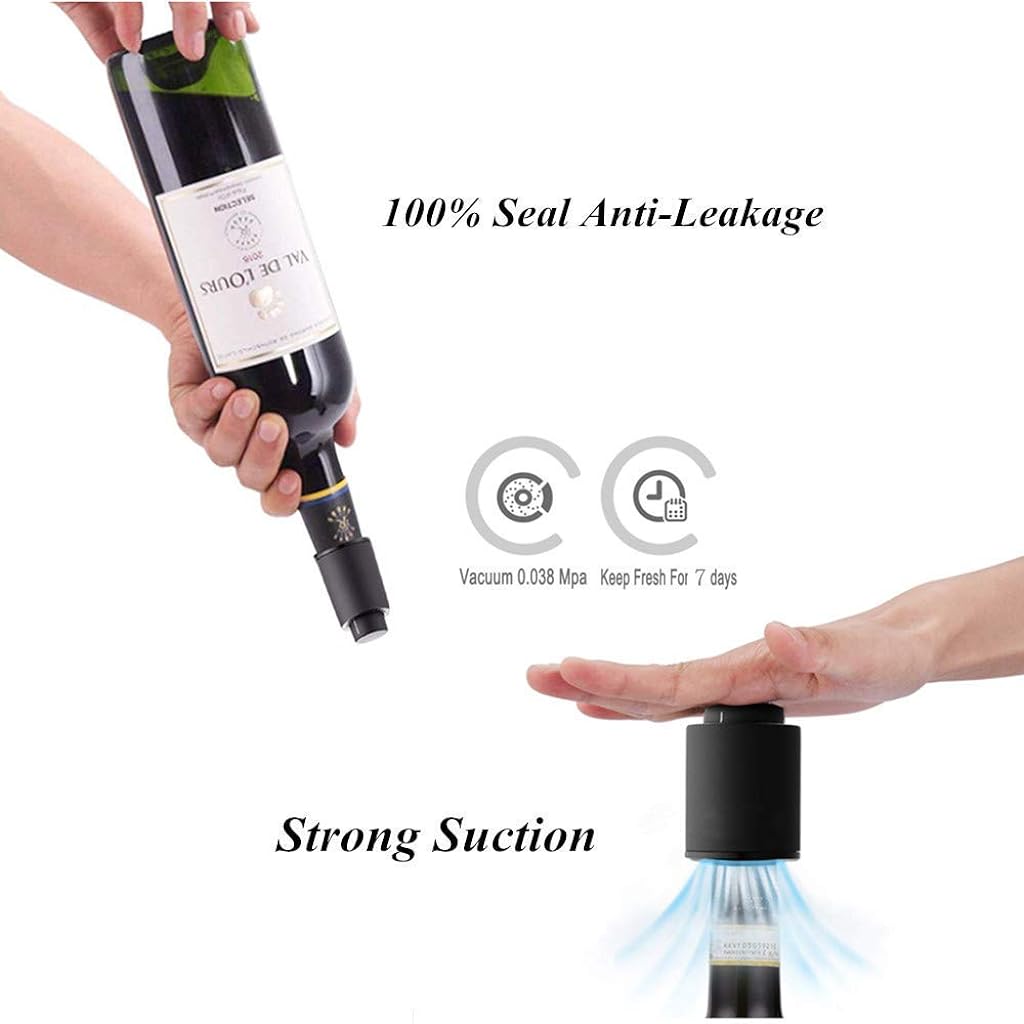 2 PCS Vacuum Wine Bottle Stopper with Date Record, Vacuum Champagne Stoppers, Reusable Wine Preserver Bottle Saver, Wine Corks Keep Fresh,Gifts for Wine Lovers for Christmas Birthday