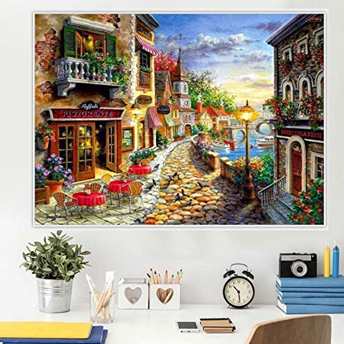 DIY 5D Diamond Painting Full Square Drill Kits Rhinestone Picture Art Craft for Home Wall Decor 12x16In Romantic Town