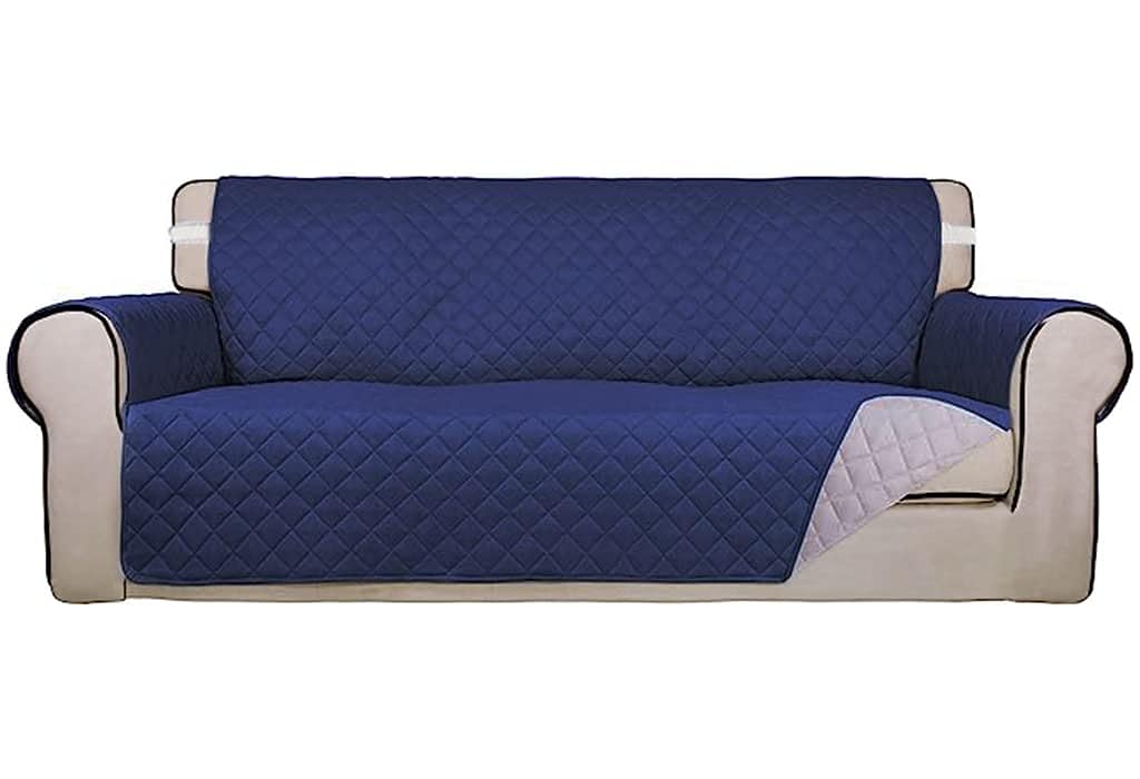 HASTHIP® Sofa Cover 2 Seater, Sofa Slipcover, Reversible Oversized Water Resistant Couch Cover with Foam Sticks Elastic Straps, Furniture Protector for Children Pets Dog Cat, 130 * 196cm (Blue/Grey)