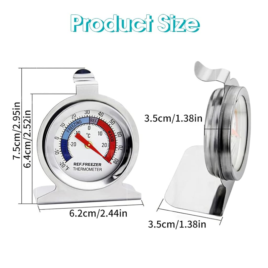 Refrigerator Thermometer, Stainless Steel Refrigerator/Freezer Monitoring Thermometer, 30~30°C/-20~80°F, Fridge Thermometer Dial (1Pcs)