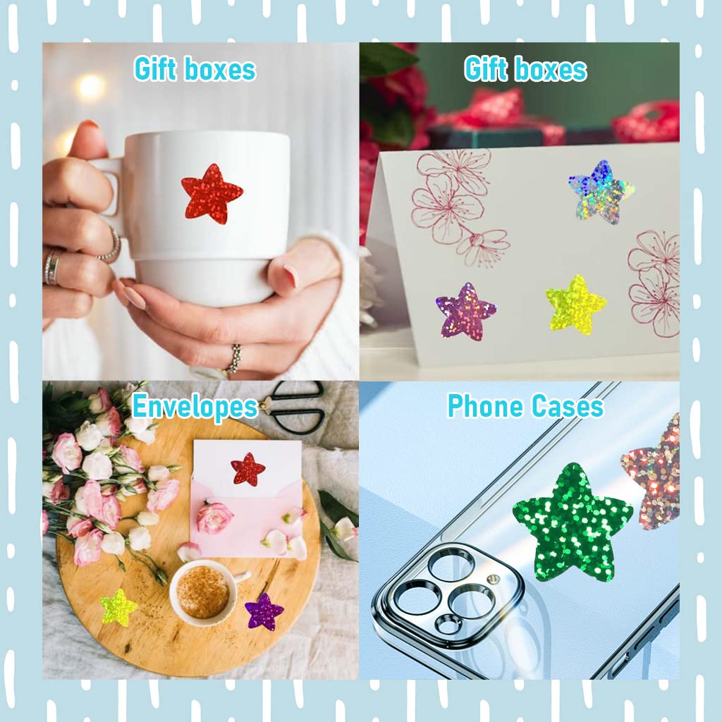 500Pcs Glitter Star Stickers, 1 inch/2.54cm Self Adhesive Small Star Stickers for Reward Charts, Incentive Stickers Sparkly Star Stickers for Kids Teachers School Office (8 Colors)