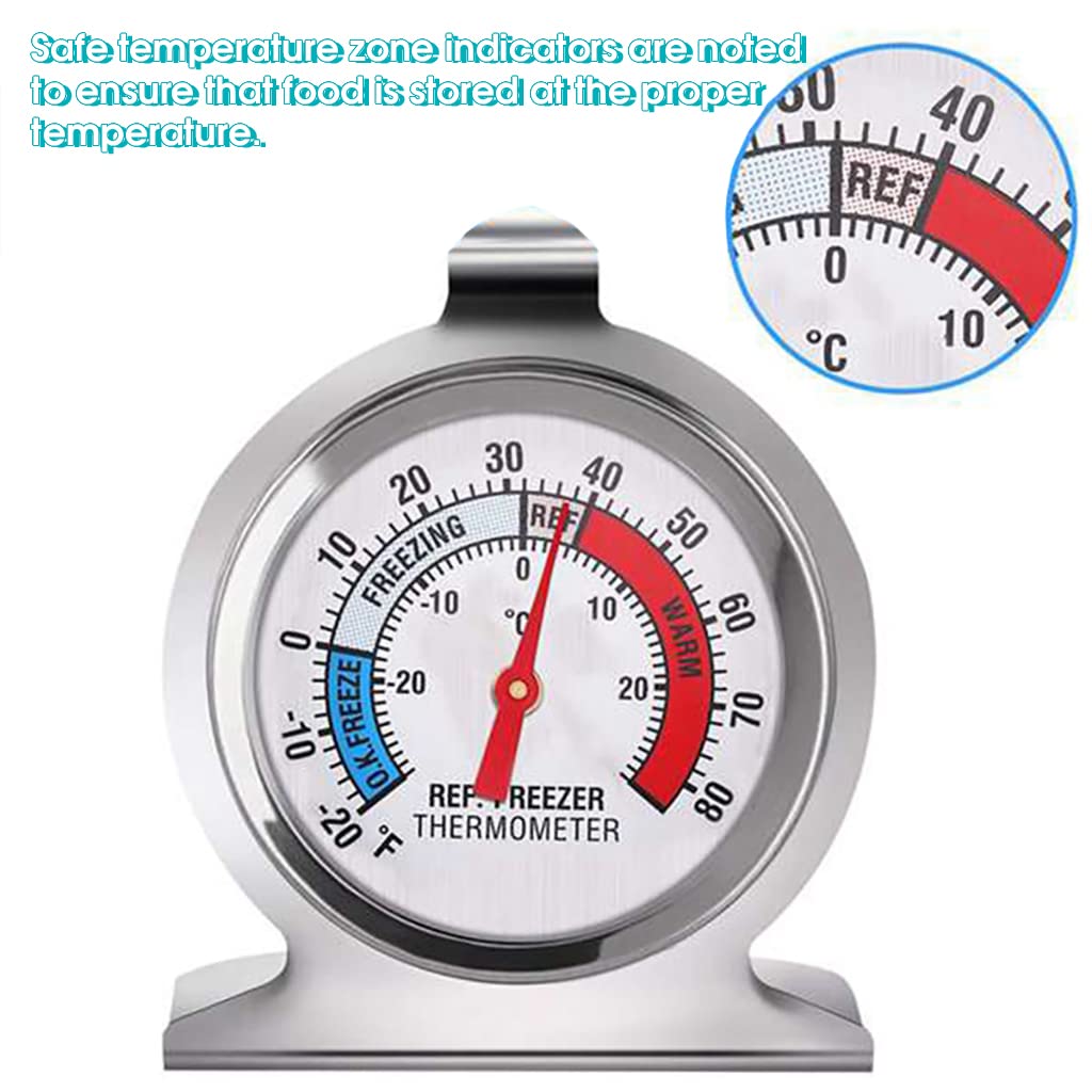 Refrigerator Thermometer, Stainless Steel Refrigerator/Freezer Monitoring Thermometer, 30~30°C/-20~80°F, Fridge Thermometer Dial (1Pcs)