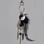 Dreamcatcher with Black Agate & Feather Charm Keyring - Black and Silver