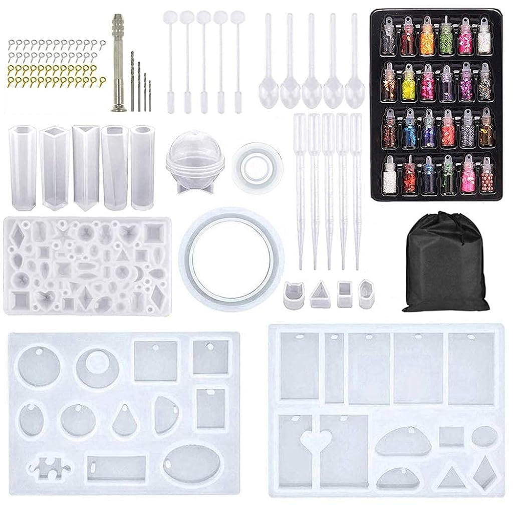 109 PCS Silicone Resin Moulds for Jewellery Making with a Storage Bag, Epoxy Resin Moulds, Jewelry Casting Molds Craft DIY Set, White