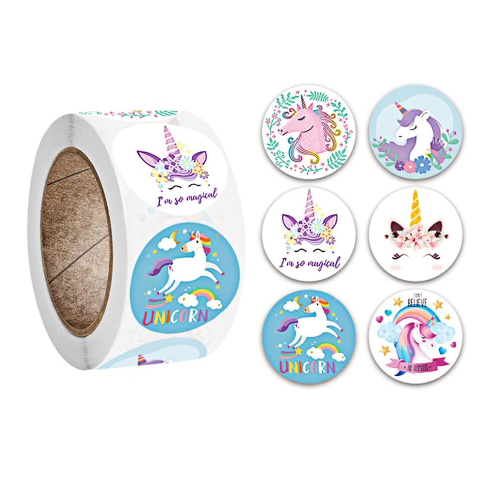 Paper 500Pcs Unicorn Stickers For Kids Cute Unicorn Label Stickers 1 Inch Self Adhesive Decoration Stickers For School/Birthday Party/Book/Gift Bag Decorations