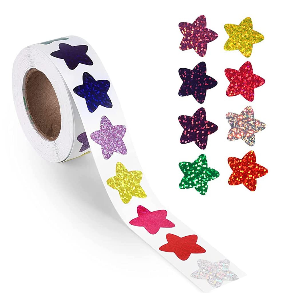 500Pcs Glitter Star Stickers, 1 inch/2.54cm Self Adhesive Small Star Stickers for Reward Charts, Incentive Stickers Sparkly Star Stickers for Kids Teachers School Office (8 Colors)