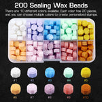 200 Pieces Sealing Wax Beads Set, 10 Grids 10 Colors Seal Wax Pellets for Stamp Seals Invitations, Scrapbook, Eco Seal Wax Beads Kit with Plastic Box Colors Seal Wax Pellets