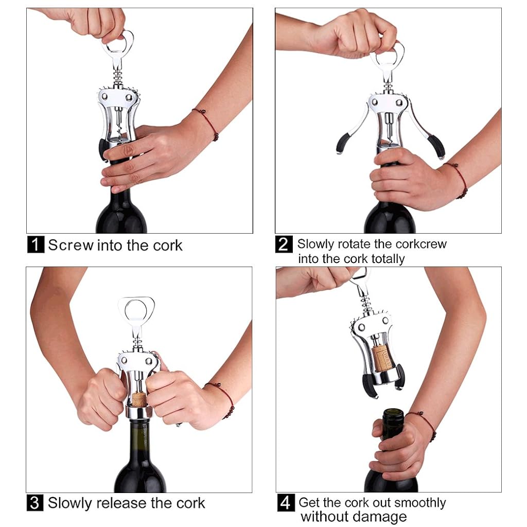 Multifunctional Wing Corkscrew Wine Bottle Opener for All Cork Stoppered and Beer Cap Bottles Luxury Waiter Corkscrew with Stopper Set