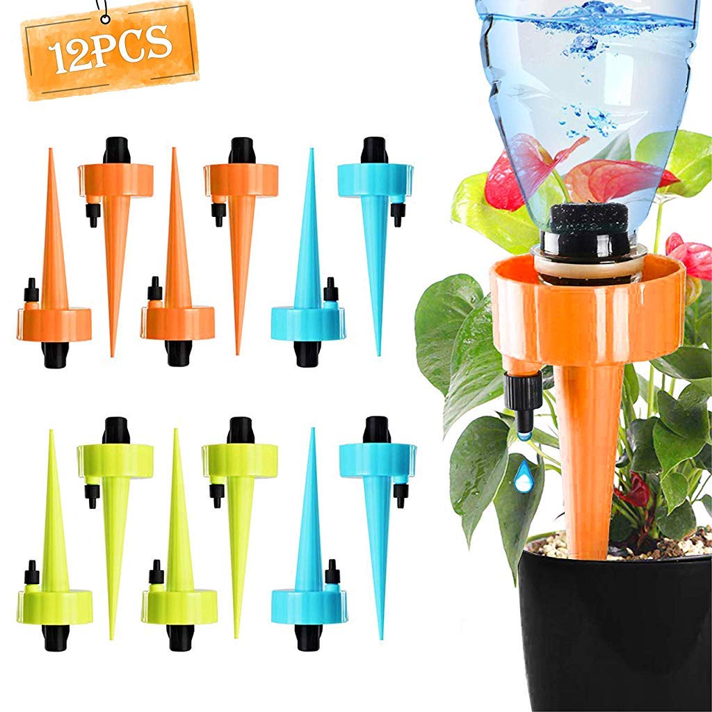 12Pcs Drip Irrigation Kit for Garden Home Office with Slow Release Control Valve Switch, Self-Watering Spikes for Pots Plant Automatic Plant Water Devices for Travel Vacation