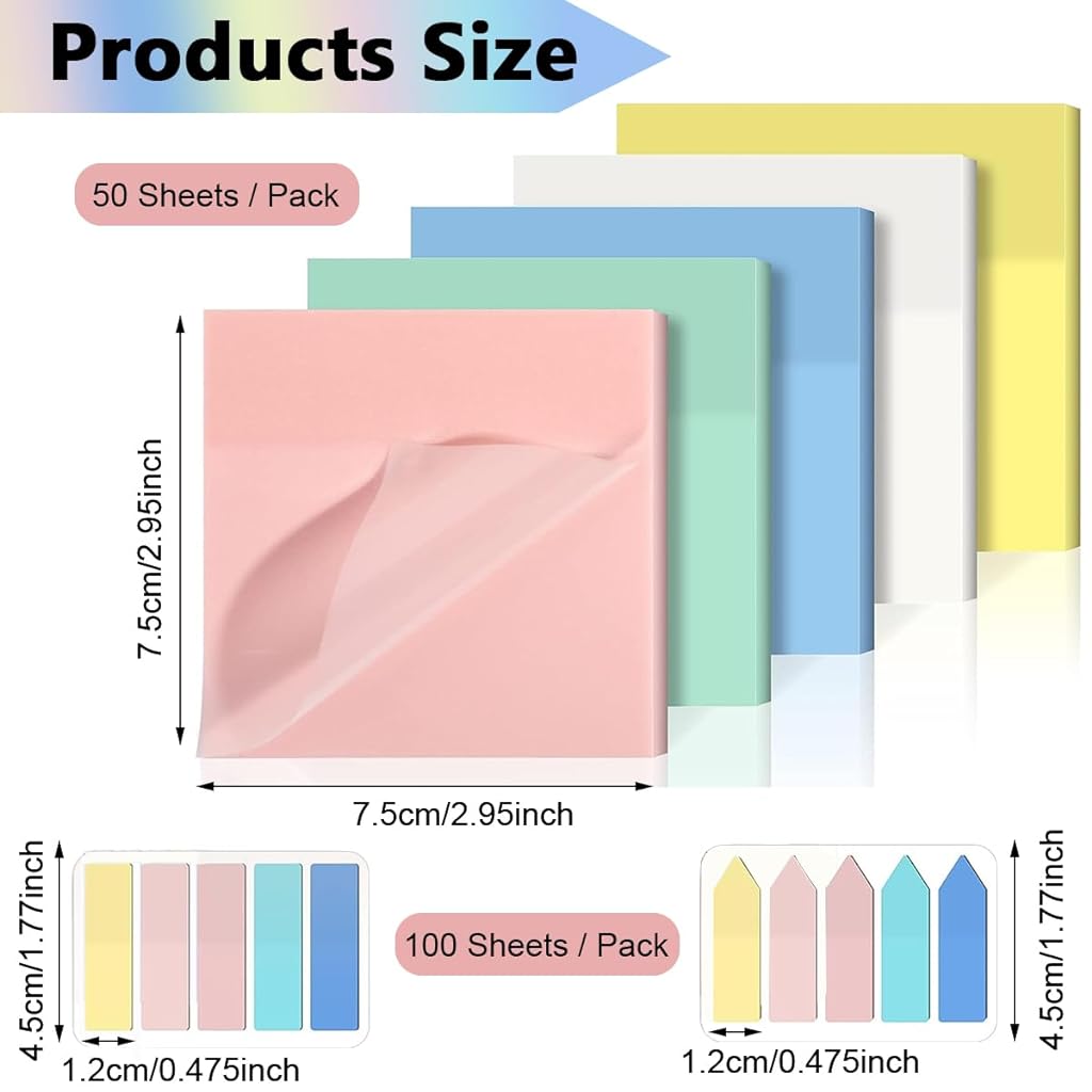 650 Sheets Sticky Notes, Self Adhesive Transparent Sticky Notes, Pastel Clear Sticky Notes, See Through Coloured Translucent Sticky Notes for Students School Office Supplies