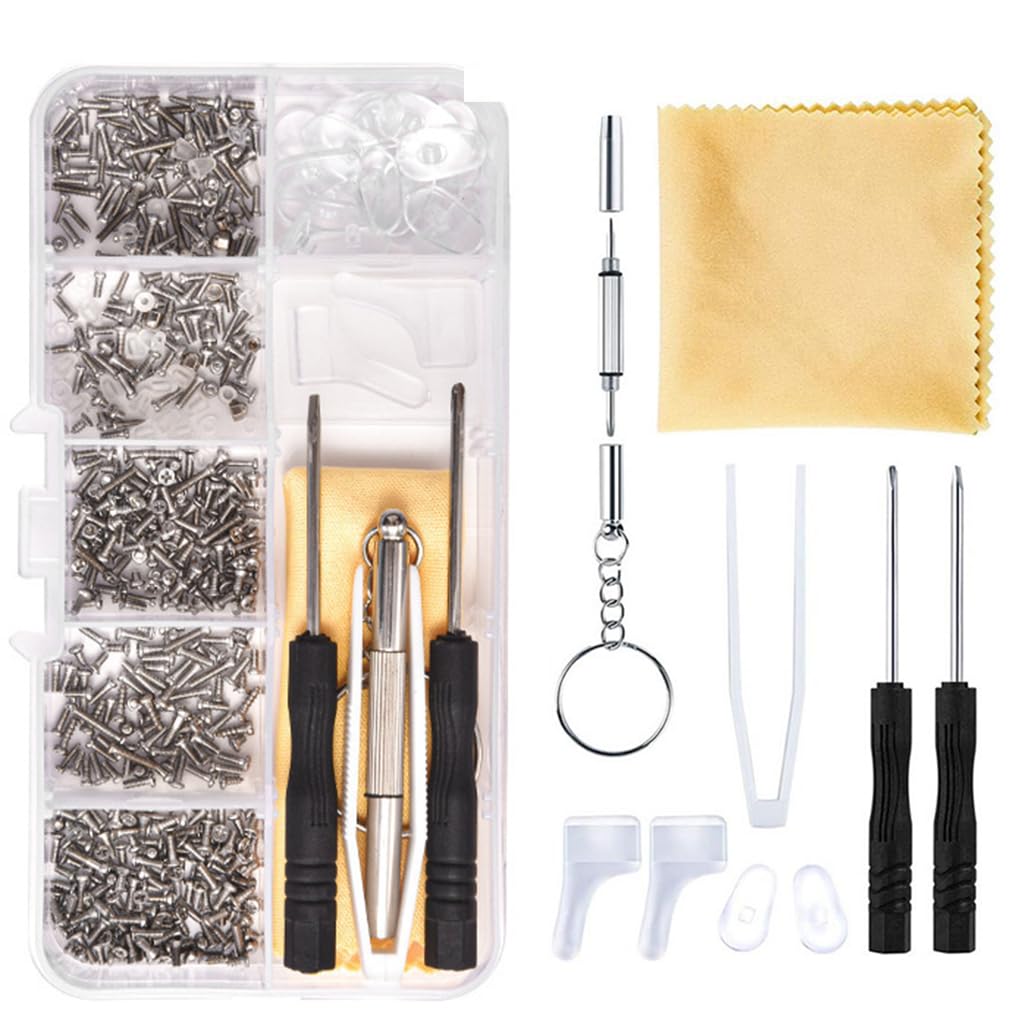 528pcs Spectacles Glasses Repair Tool Kit Eyeglass Repair Kit with 500 Pcs Spectacles Repair Screws, 20pcs Silicone Nose Pads, Mini Screwdriver, Screws Nuts, Tweezer, Glasses Cloth