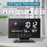 LCD Digital Thermometer Hygrometer Multifunctional Digital Thermometer Hygrometer with Alarm Clock, Weather Station USB Desk LCD Digital Thermometer Hygrometer for Home, Bedroom, Office