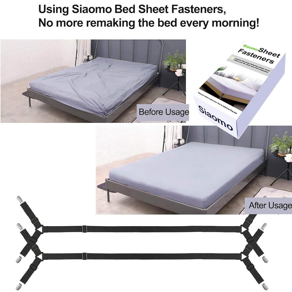 Bedsheet Holder, 2pcs Bedsheet Fitter Clips, Adjustable Crisscross Bedsheet Holder Strap with Heavy Duty Grippers Clips, Fitted Bed Sheet Fasten Suspenders Grippers to Hold Sheets