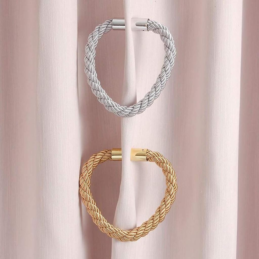 Magnetic Curtain Tie Backs Clips Curtain Buckles Holdbacks Binding Weaving Tie Band 2 Pieces for Home Office Decorative