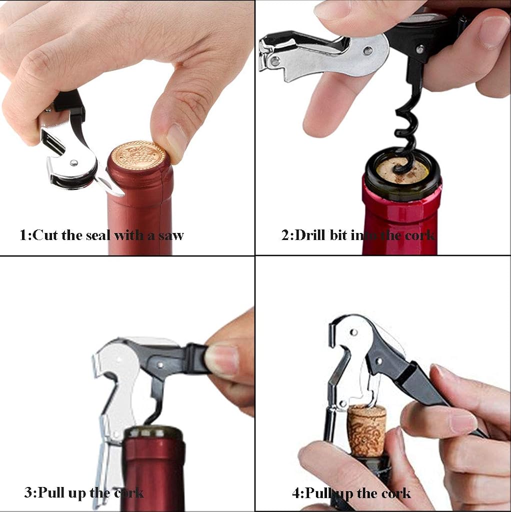 4PCS Bottle Openers Wine Bottle Opener Kit for Beer or Wine Premium Wine Opener Gift Set Includes Corkscrew Bottle Stopper Wine Pourer and Wine Ring(Gift Packaging)