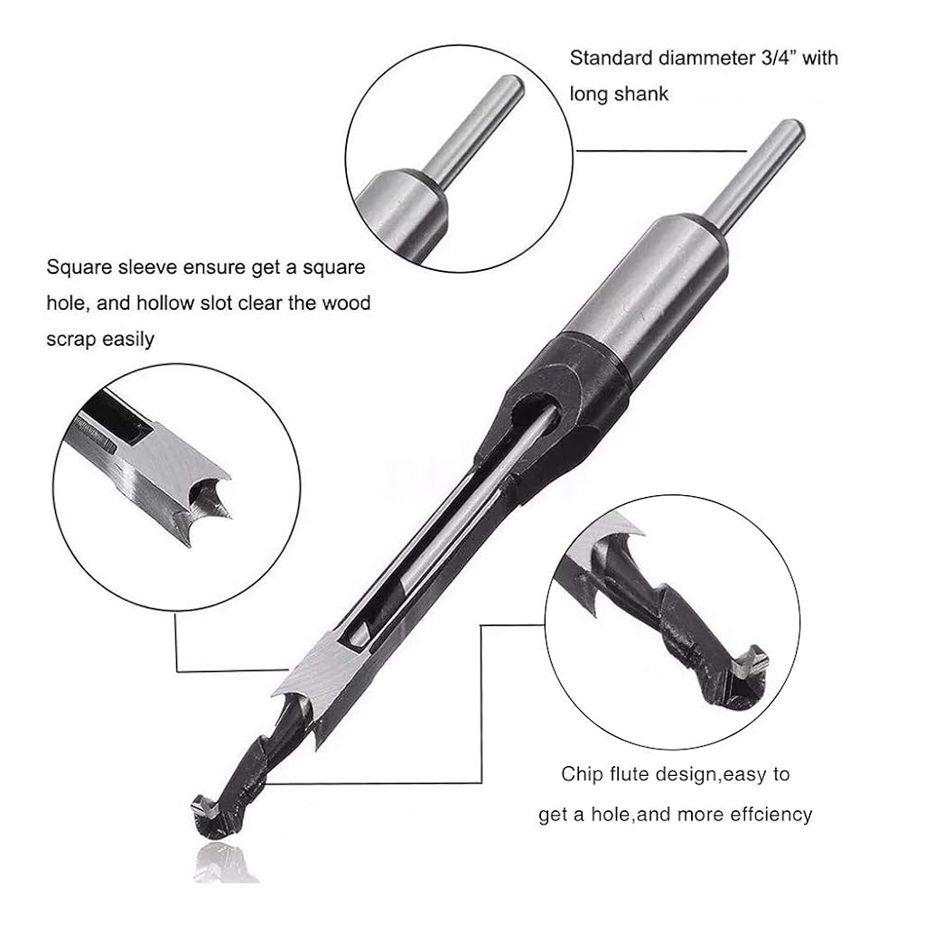 HASTHIP® Square Hole Drill Bit for Wood, Square Hole Saw Mortising Chisel Woodworking Tool Woodworking Square Drill Bits Auger Drill Bit Square Hole Bit Wood Drill Bit Set (12.7mm 1/2)