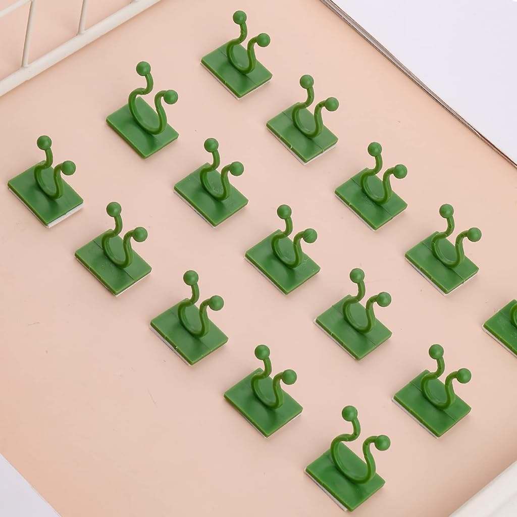 50Pcs Wall Fixture Clips for Plant Climbing Vine Plant Climbing Wall Fixer Self-Adhesive Hook, Wall Vines Fixture Wall Hook Vines Climbing Clip for Home (Green)