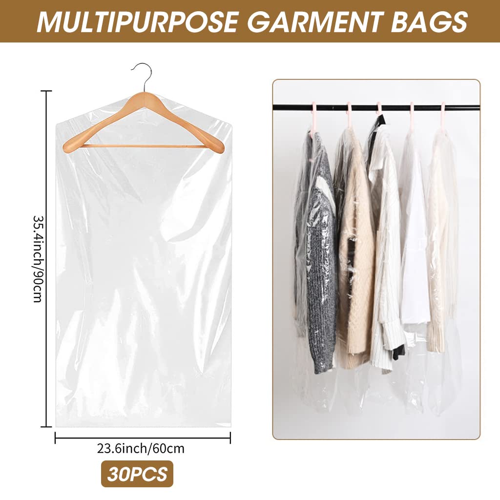 30pcs Plastic Hanging Garment Bag, Transparent Clothing Dustproof Cover for Clothes Universal Size Clothes Cover 23.6 x 35.4 in