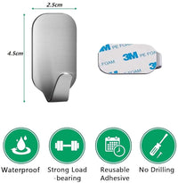 HASTHIP® Pack 8 Stainless Steel Adhesive Wall  Hooks (Wide Hook)