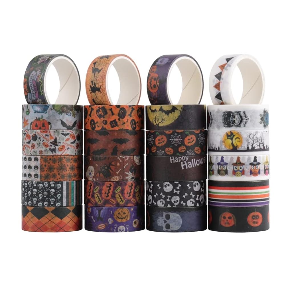 24 Roll Washi Tape Set Halloween Element Aesthetic Decorative Tape Washi Tape Set Seasonal Art Perfect for Scrapbook Supplies Bullet Journal