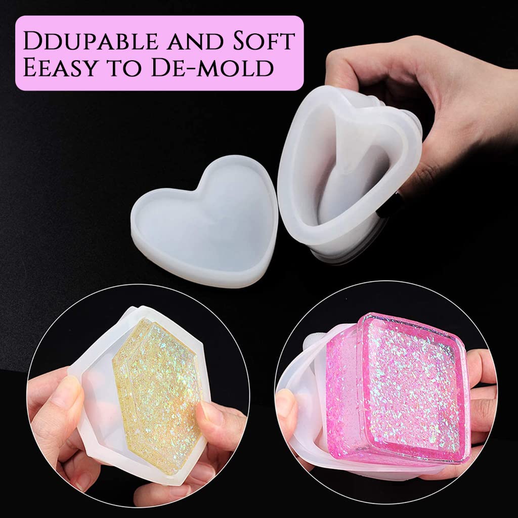 3Pcs Resin Heart Hexagon Square Jewelry Organizer Kit Silicone Resin Molds for DIY Making Home Decor Craft Tools