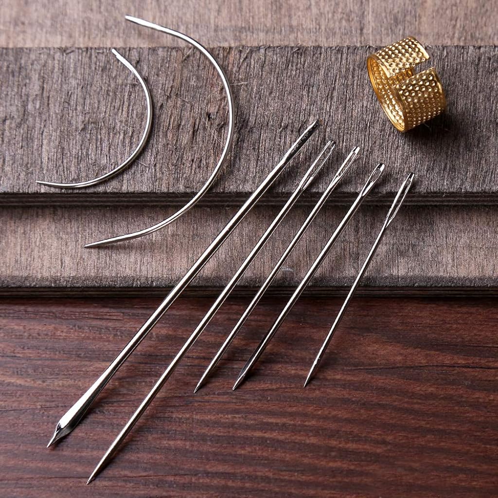 12 PCS Leather Sewing Repair Kit Leather Sewing Waxed Thread with Leather 7 Pcs Stitching Needle Tape Measure Sewing Awl for Leather DIY Stitching Repair Sewing Sofas Carpet Furs Sewing