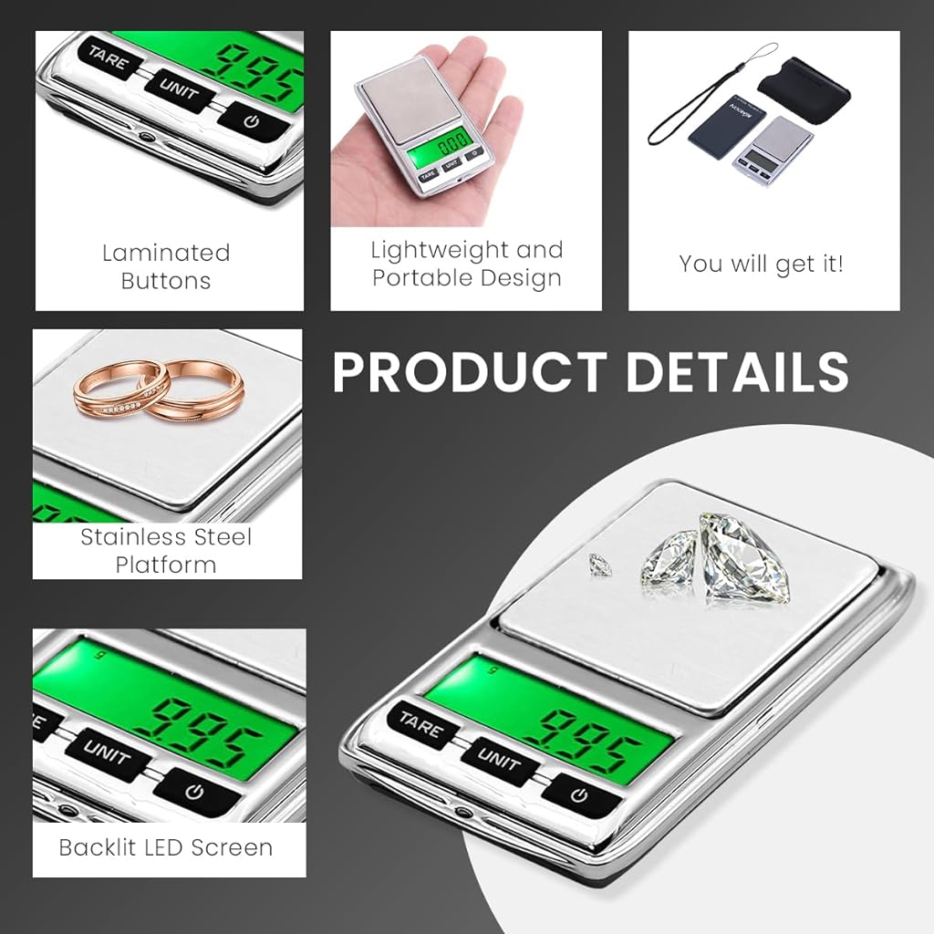 Digital Kitchen Weighing Scale for Home 200g/0.01g Food Weighing Scale for Diet LCD Digital Pocket Scale with Easy Carry Design Portable Electronic Kitchen Scale for Jewellery Medicine