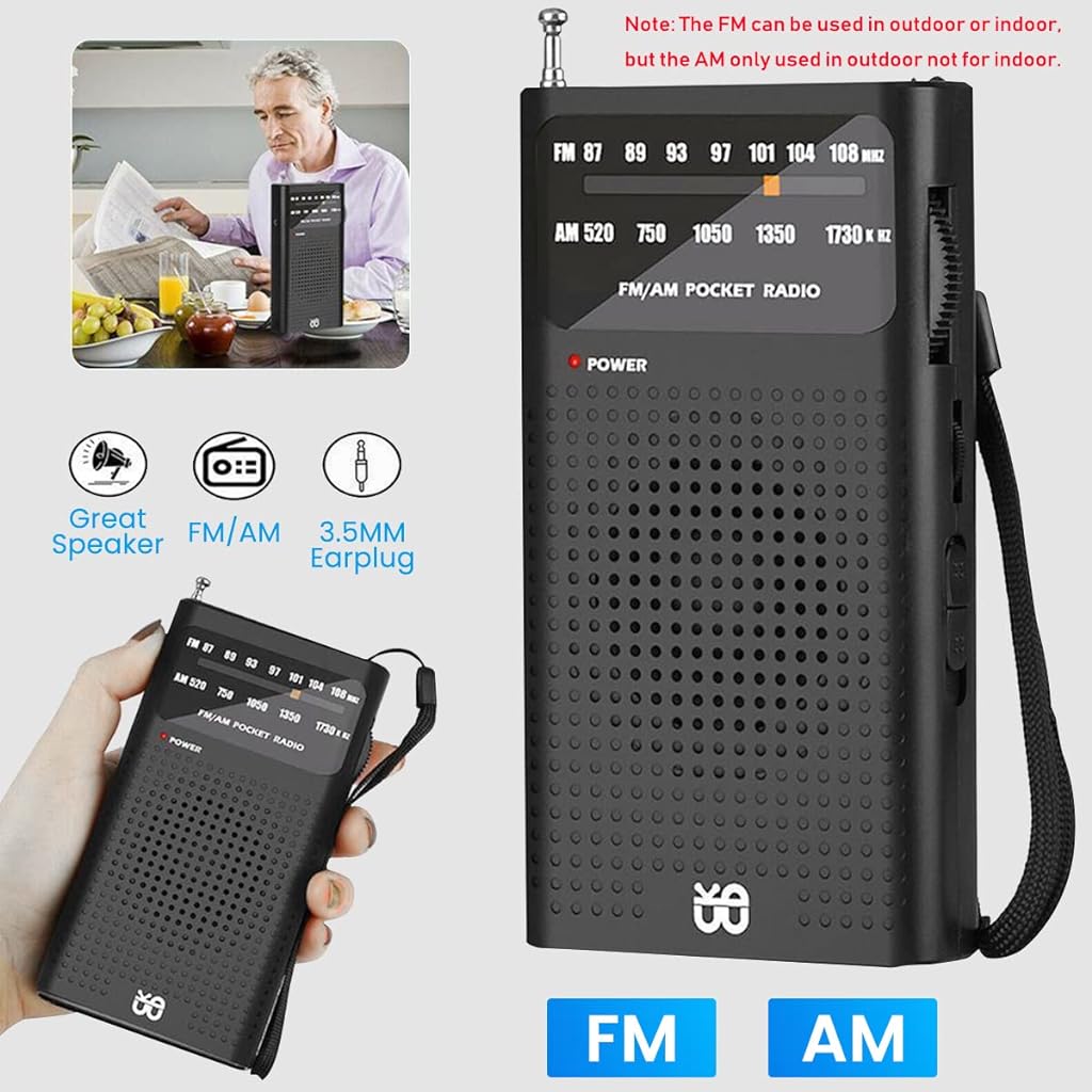 Portable HiFi AM/FM Radio Pocket Radio Player Operated Portable Radio with Speaker, 3.5mm Headphone Jack, 2AA Battery Powered Radio Operated with Long Range Reception for Indoor Outdoor Emergency Use