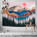 Sunset Forest Tree Mountain Tapestries Wall Hanging Psychedelic Nature Landscape Tapestry (130X150cm) multicolor