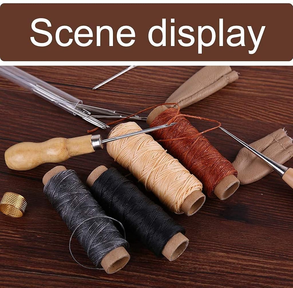 Leather Sewing Kit, Leather Working Kit with Large-Eyed Stitching Needles, Waxed Thread, Leather Upholstery Repair Kit, Leather Sewing Tools for DIY Leather Craft with Storage Bag