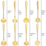 8 Pieces Flower Spoon Coffee Teaspoon Set, 410 Stainless Steel Tableware, Reusable Sugar Spoon Tea Spoon Stir Bar Spoon Stirring Spoon, 8 Different Patterns (Golden)