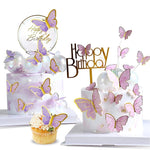 HASTHIP® 20pcs Butterflies for Cake, Cute Butterfly Cake Decorations Items Happy Birthday Cake Topper for Cake Decoration with 1 Acrylic & 1 Iron Circle Happy Birthday Topper