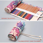 Canvas Pencil Wrap Case, Roll Up Pencil Pouch, Pencil Roll Wrap, Pencil Holder with 48 Slots, Aesthetics Maple Leaves Prints Roll Up Pencil Pouch Gift for Students Sketching Drawing Storage