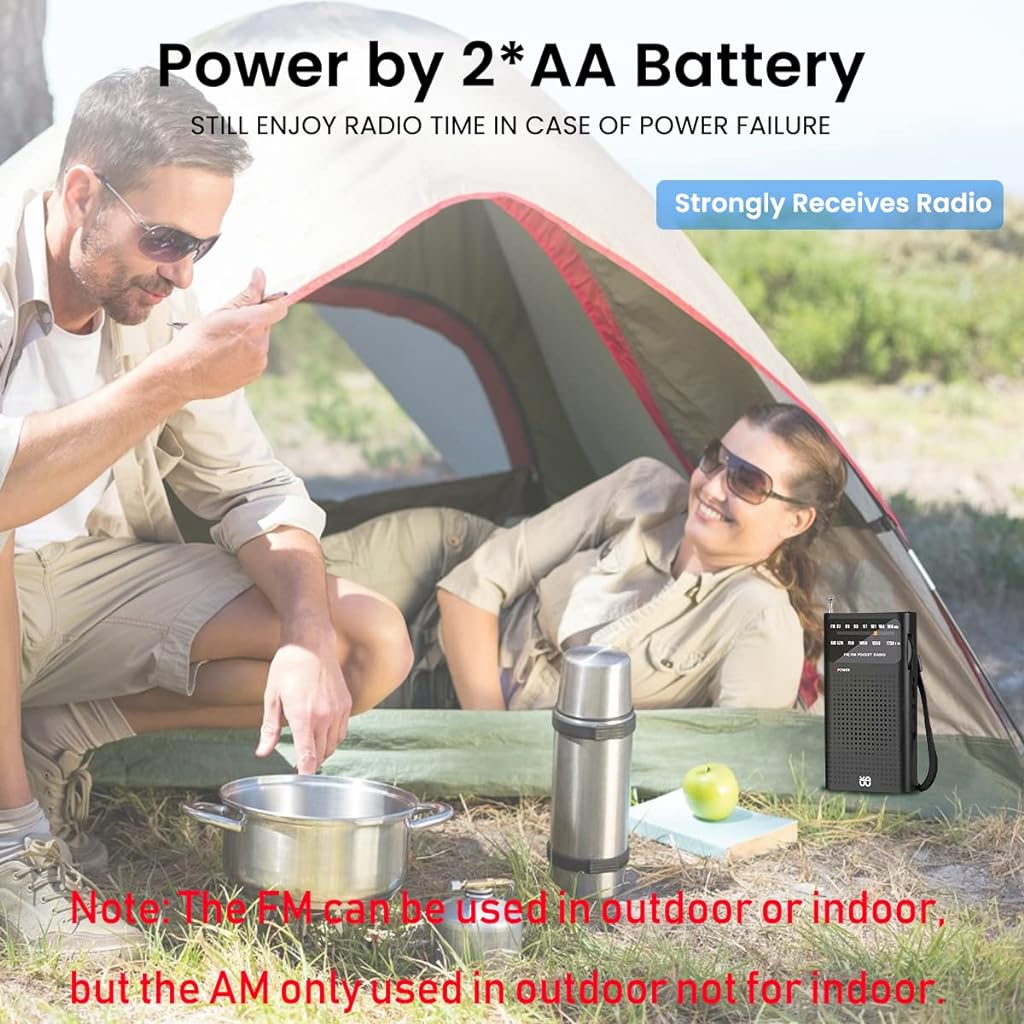 Portable HiFi AM/FM Radio Pocket Radio Player Operated Portable Radio with Speaker, 3.5mm Headphone Jack, 2AA Battery Powered Radio Operated with Long Range Reception for Indoor Outdoor Emergency Use