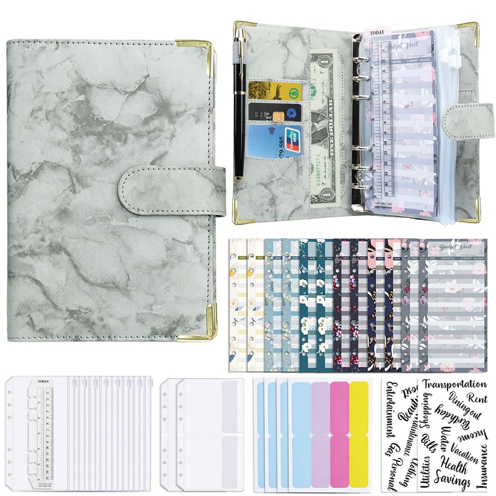 A6 Budget Binder with Zipper and Cash Envelopes, Monthly Budget, Remind, Budget Sheet, Category Stickers, Money Organizer for Cash and Card for Home Office School