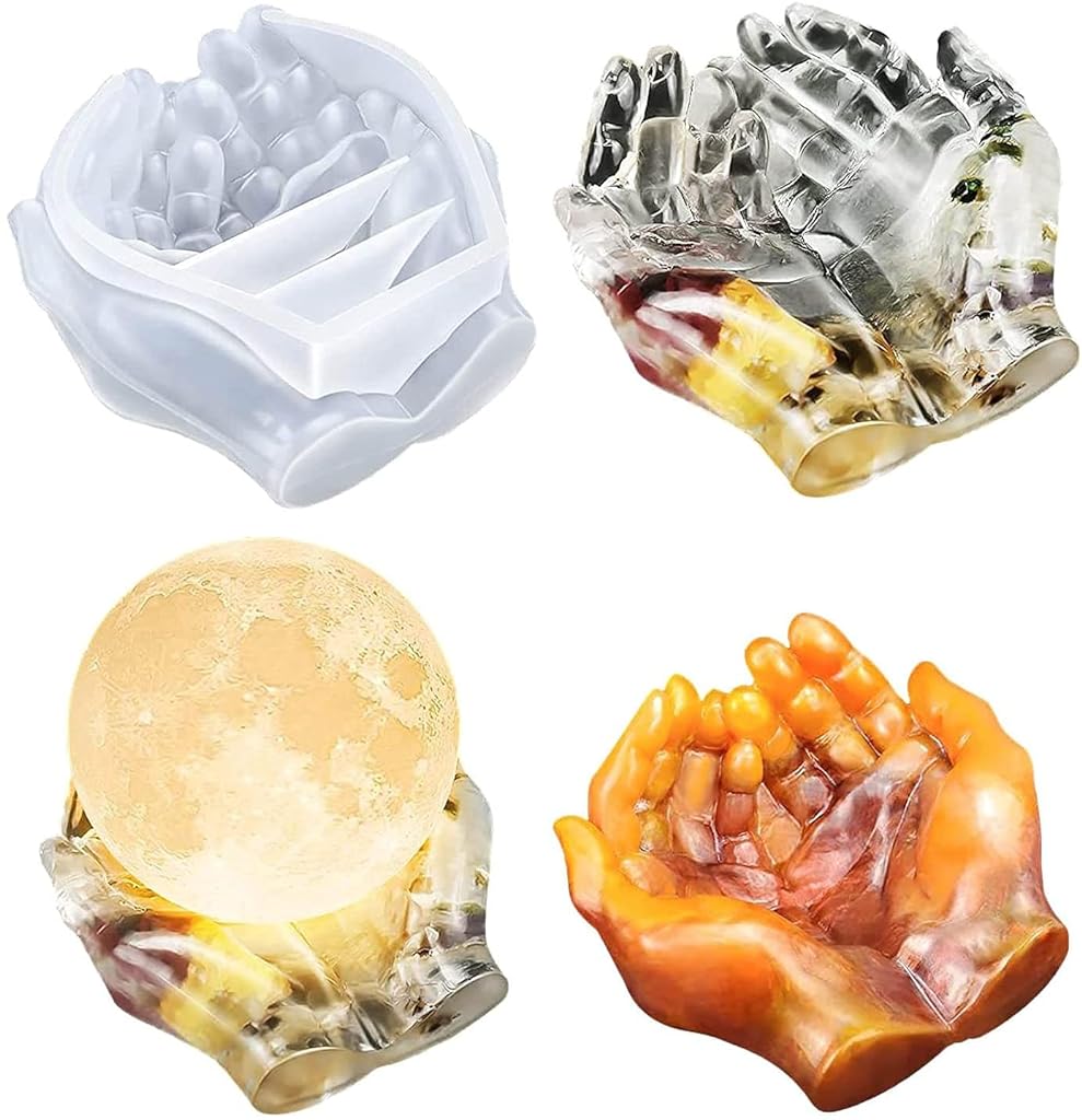 Resin Mould for Moon Lamp Stand, Hands Shaped Tray Silicone Casting Mold for DIY Jewelry Holder Ashtray Home Decoration Clay Crafts