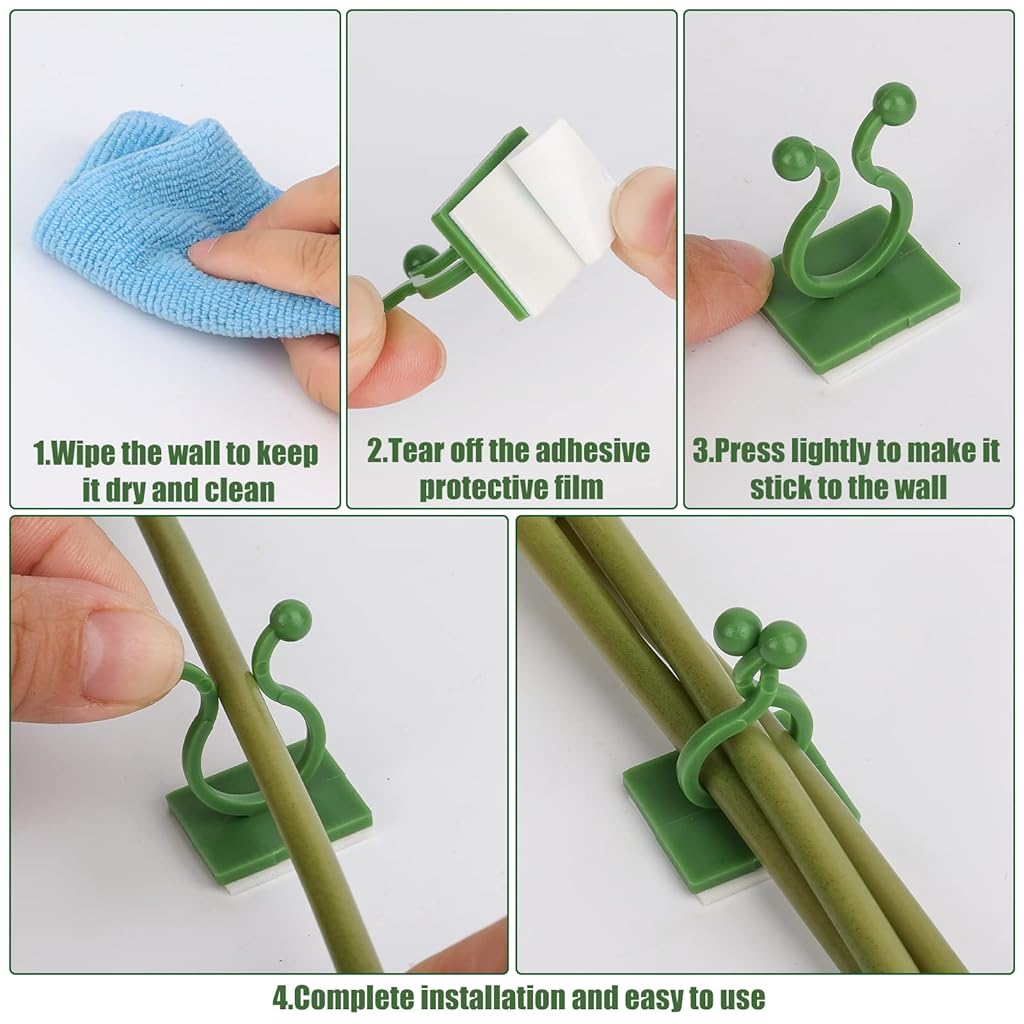 50Pcs Wall Fixture Clips for Plant Climbing Vine Plant Climbing Wall Fixer Self-Adhesive Hook, Wall Vines Fixture Wall Hook Vines Climbing Clip for Home (Green)