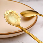 8 Pieces Flower Spoon Coffee Teaspoon Set, 410 Stainless Steel Tableware, Reusable Sugar Spoon Tea Spoon Stir Bar Spoon Stirring Spoon, 8 Different Patterns (Golden)