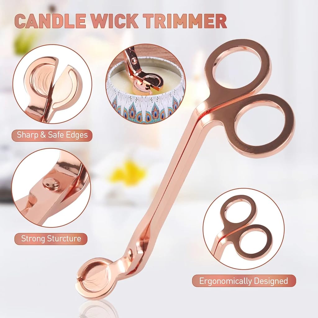 3 in 1 Candle Accessory Set, Candle Wick Trimmer, Candle Snuffer, Candle Wick Dipper, Gift Packing,Essential Supplies for Scented Candle Lover (Gold)