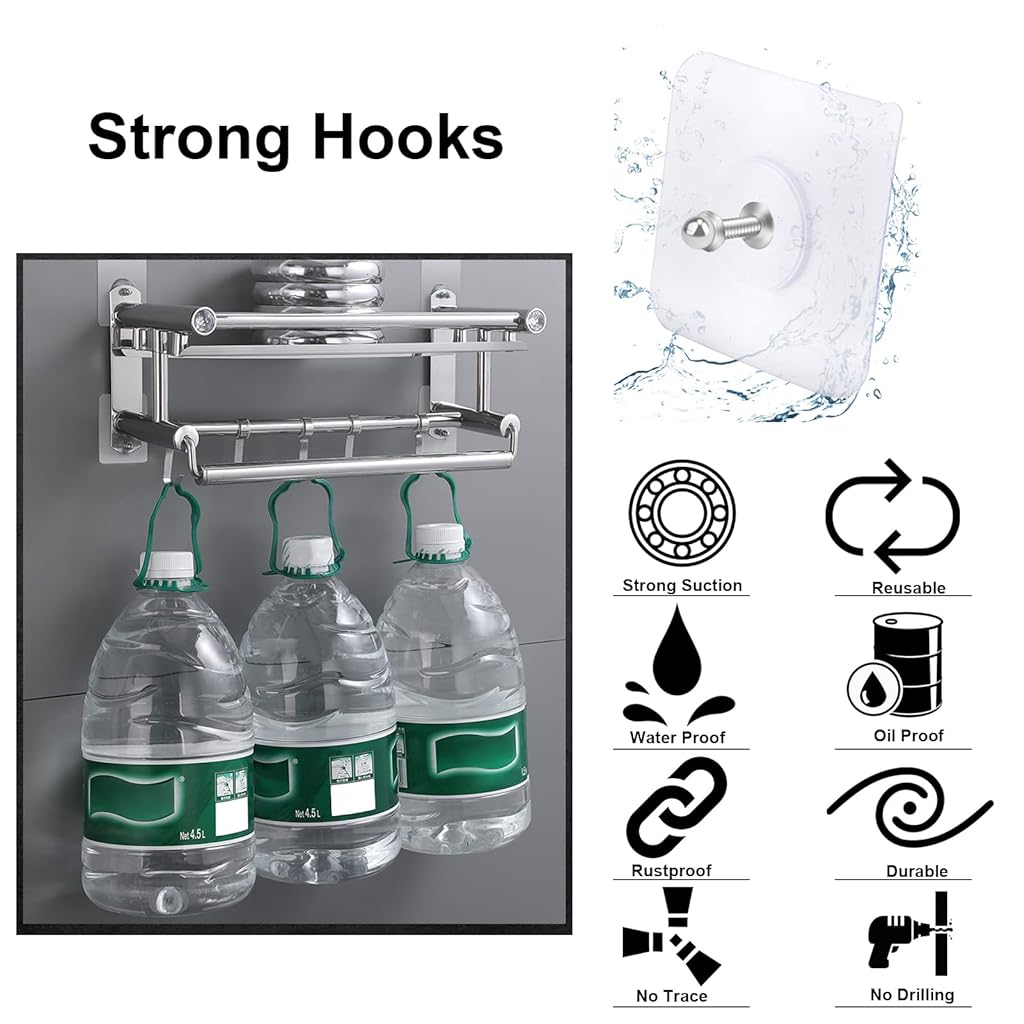 HASTHIP® Wall Hooks for Hanging Strong, Hooks for Wall Without Drilling,  Heavy Duty Stainless Steel Waterproof Towel Hooks Stick on Hooks Sticky  Hooks