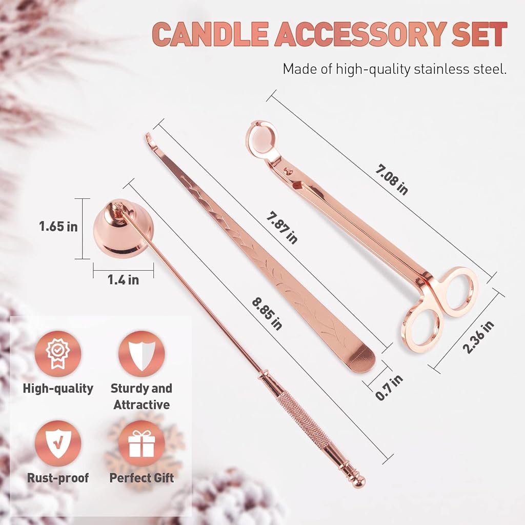 3 in 1 Candle Accessory Set, Candle Wick Trimmer, Candle Snuffer, Candle Wick Dipper, Gift Packing,Essential Supplies for Scented Candle Lover (Gold)